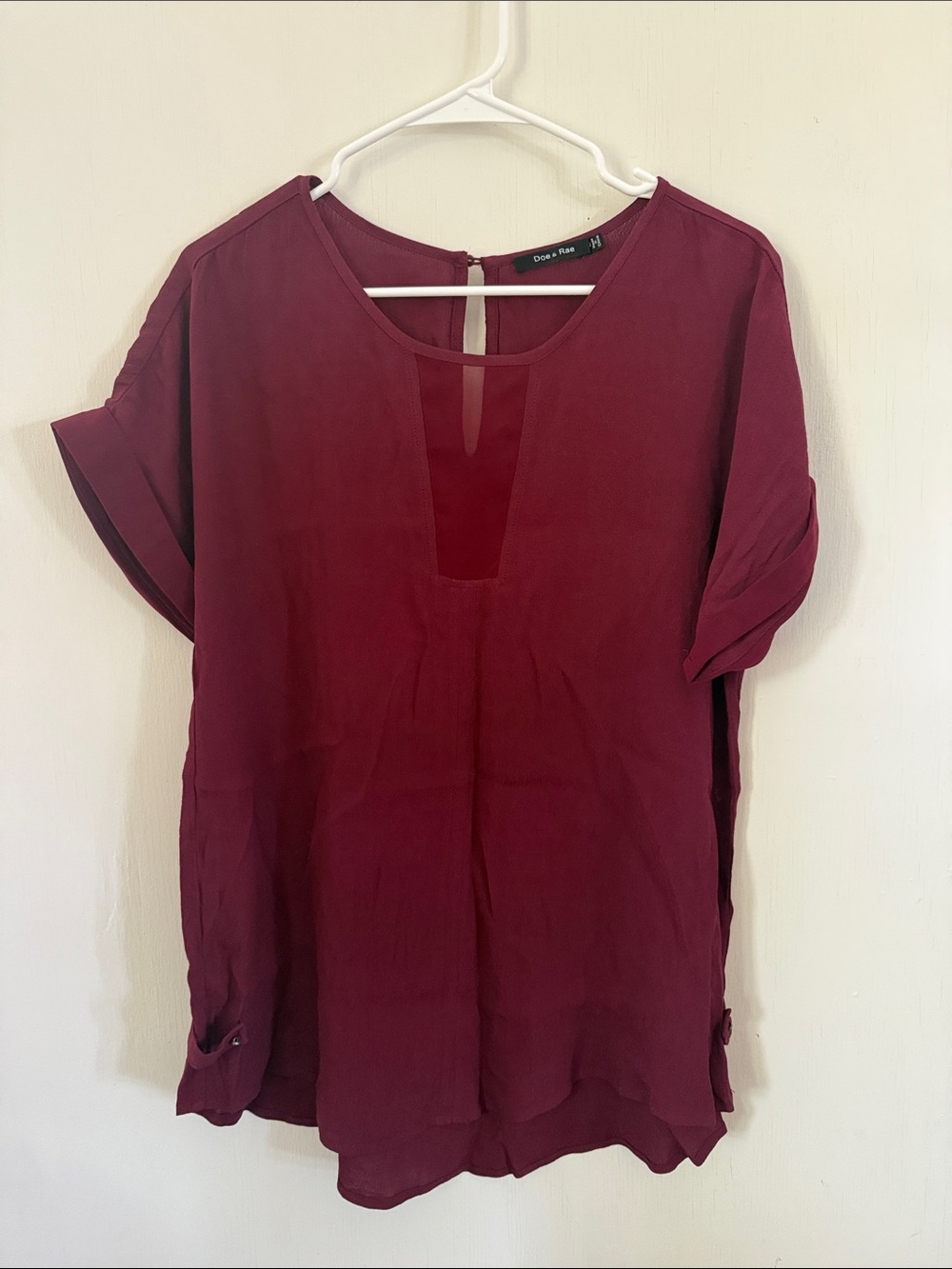 Doe & Rae Burgundy Short Sleeve Keyhole Tunic